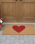 24" X 48" Brown And Red Heart Outdoor Coir Door Mat