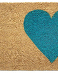 24" X 48" Brown And Turquoise Heart Outdoor Coir Door Mat