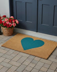24" X 48" Brown And Turquoise Heart Outdoor Coir Door Mat