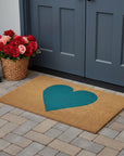 24" X 48" Brown And Turquoise Heart Outdoor Coir Door Mat