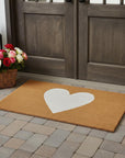 24" X 48" Brown And White Heart Outdoor Coir Door Mat