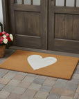 24" X 48" Brown And White Heart Outdoor Coir Door Mat