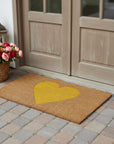 24" X 48" Brown And Yellow Heart Outdoor Coir Door Mat