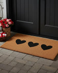 30" X 48" Brown And Black Three Hearts Outdoor Coir Door Mat