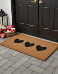 30" X 48" Brown And Black Three Hearts Outdoor Coir Door Mat