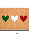 24" X 36" Brown Green White And Red Three Hearts Outdoor Coir Door Mat