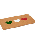 24" X 36" Brown Green White And Red Three Hearts Outdoor Coir Door Mat