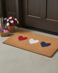24" X 36" Brown Red White And Blue Three Hearts Outdoor Coir Door Mat