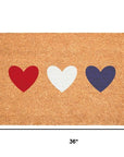 24" X 36" Brown Red White And Blue Three Hearts Outdoor Coir Door Mat