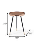 24" Walnut Black And Rose Gold Wood and Stainless Steel Round End Table