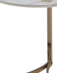 24" White and Champagne Stone and Metal Round Frame End Table