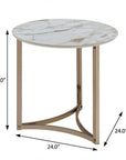 24" White and Champagne Stone and Metal Round Frame End Table