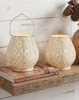 Set of Two 10" Beige Pierced Geometric Cordless Lantern Lamps