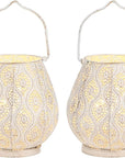 Set of Two 10" Beige Pierced Geometric Cordless Lantern Lamps
