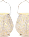 Set of Two 10" Beige Pierced Geometric Cordless Lantern Lamps