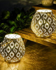 Set of Two 10" Beige Pierced Geometric Cordless Lantern Lamps