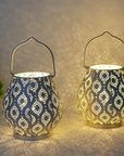 Set of Two 10" Beige Pierced Geometric Cordless Lantern Lamps