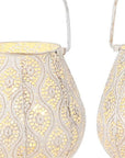 Set of Two 10" Beige Pierced Geometric Cordless Lantern Lamps