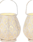 Set of Two 10" Beige Pierced Geometric Cordless Lantern Lamps