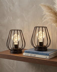 Set of Two 7" Black Geometric Cage Cordless Desk Lamps