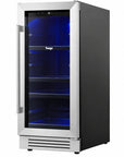 34" X 15" Silver and Black Stainless Steel Single Compartment Can Beverage Refrigerator