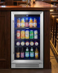 34" X 15" Silver and Black Stainless Steel Single Compartment Can Beverage Refrigerator