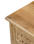 30" Natural Solid Wood Distressed Carved Floral One Drawer Nightstand