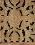 30" Natural Solid Wood Distressed Carved Floral One Drawer Nightstand