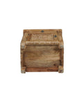 30" Natural Solid Wood Distressed Carved Floral One Drawer Nightstand