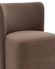Taupe And Brown Upholstery And Solid Wood And Steel Dining Side Chair With Wheels