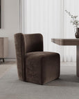 Taupe And Brown Upholstery And Solid Wood And Steel Dining Side Chair With Wheels