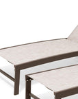 Set of Two Off White Aluminum Five Position Adjustable Sling Outdoor Chaise Lounges