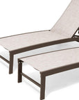 Set of Two Off White Aluminum Five Position Adjustable Sling Outdoor Chaise Lounges