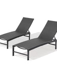 Set of Two Black Aluminum Five Position Adjustable Outdoor Chaise Lounges