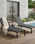 Set of Two Black Aluminum Five Position Adjustable Outdoor Chaise Lounges