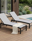 Set of Two Gray Aluminum Five Position Adjustable Sling Outdoor Chaise Lounges