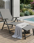 45" Tan Aluminum Eight Position Adjustable Sling Outdoor Folding Chaise Lounge