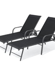 Set of Two Black Aluminum Six Position Adjustable Sling Outdoor Chaise Lounges