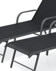 Set of Two Black Aluminum Six Position Adjustable Sling Outdoor Chaise Lounges