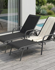 Set of Two Black Aluminum Six Position Adjustable Sling Outdoor Chaise Lounges