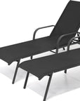 Set of Two Black Steel Six Position Adjustable Sling Outdoor Chaise Lounges