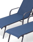 Set of Two Blue Steel Six Position Adjustable Sling Outdoor Chaise Lounges