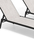Set of Two Off White Steel Five Position Adjustable Sling Outdoor Stacking Chaise Lounges