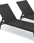 Set of Two Black Steel Five Position Adjustable Outdoor Stacking Chaise Lounges