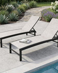 Set of Two Off White Aluminum Five Position Adjustable Outdoor Chaise Lounges