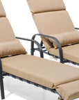 Set of Two Light Brown Steel Five Position Adjustable Outdoor Chaise Lounges with Light Brown Cushion