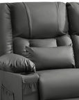62" Gray Faux Leather Manual Reclining Loveseat With Storage and Toss Pillows