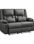 62" Gray Faux Leather Manual Reclining Loveseat With Storage and Toss Pillows