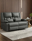 62" Gray Faux Leather Manual Reclining Loveseat With Storage and Toss Pillows