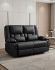 62" Gray Faux Leather Manual Reclining Loveseat With Storage and Toss Pillows